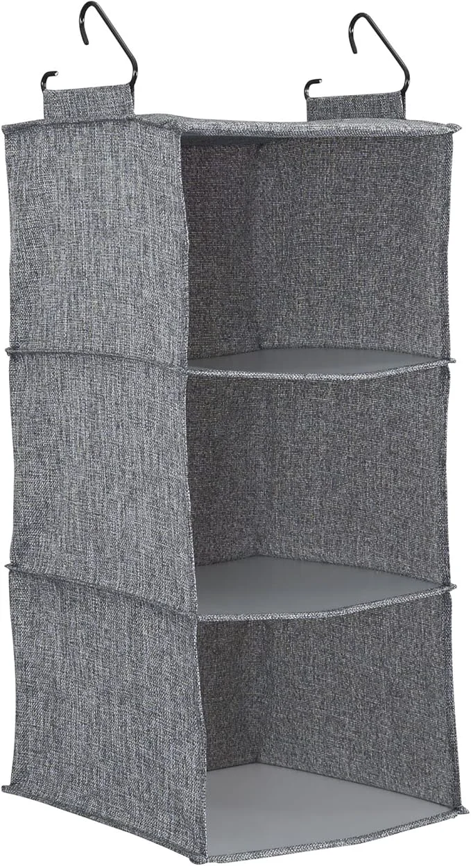 Refined Household Essentials 3 Shelf Hanging Closet Organizer Hanging Shelf with Hooks Poly Linen and PEVA ShelvingAbout ThisOverview Reusable