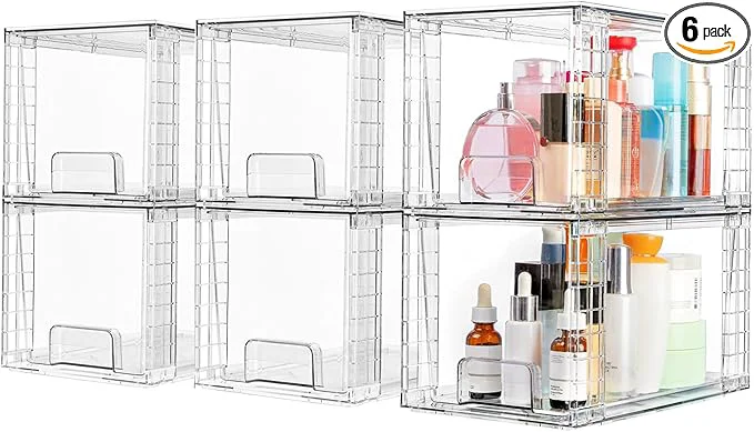Exclusive Clear Acrylic Storage Organizer Set Multi-Purpose Cabinet Bins for Office Kitchen Bathroom Stackable 6 About ThisOverview Genuine