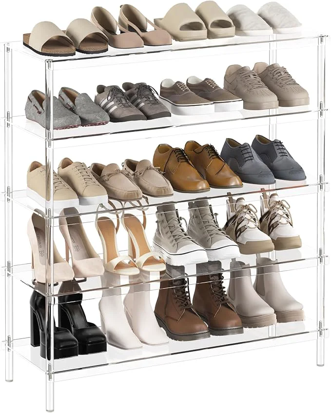 Premium Aquiver 5 Tier Acrylic Shoe Rack - Closet Shoe Rack Shoe Organizer for Entryway Stores 20 Pairs of Shoes 32.3'' L x 11.8'' W x 36.4'' HAbout ThisOverview Crafted