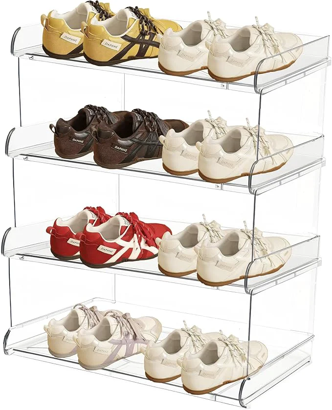 Natural 4 Tiers Acrylic Kids Shoe Rack Shoe Organizer Storage for Shoe and Boot Clear Shoes Shelf for Closet Shoe Organizer for Entryway for Hallway Small Spaces Garage Closet Clear Medium 4 About ThisOverview Flexible