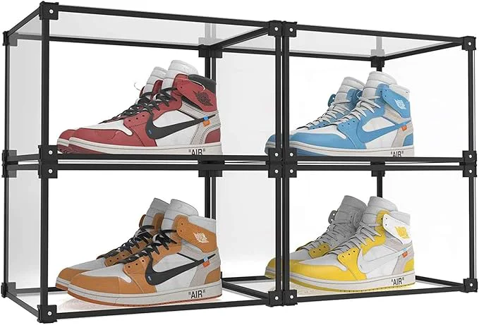 Official Magnetic Side Open Transparent Plastic Storage Shoe Box Clear Shoe Display Case Sneaker Shoe Storage Box Display Box Shoe Container Clear Closet Shelf Shoe Organizer Black 4PC About ThisOverview Lightweight
