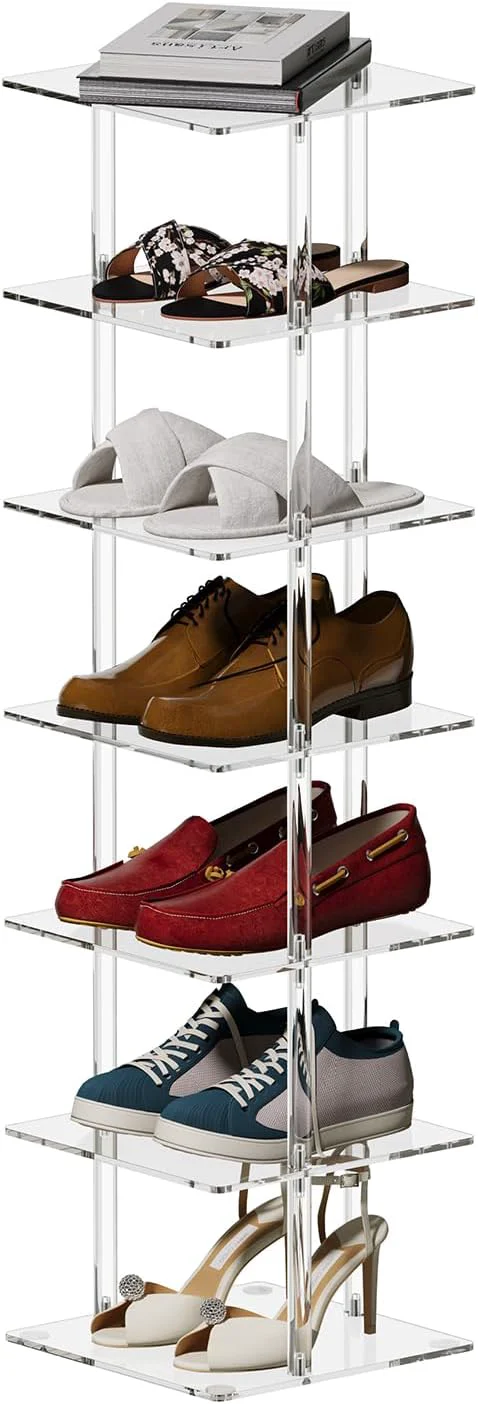 Environmentally Friendly Aquiver Acrylic Vertical Shoe Rack - Standing Shoe Rack 7 Tier Shoe Storage Organizer Narrow Shoe Rack for Small Spaces Entryways Living Rooms Bedrooms 11'' L x 11'' W x 41.7'' HAbout ThisOverview Comfortable