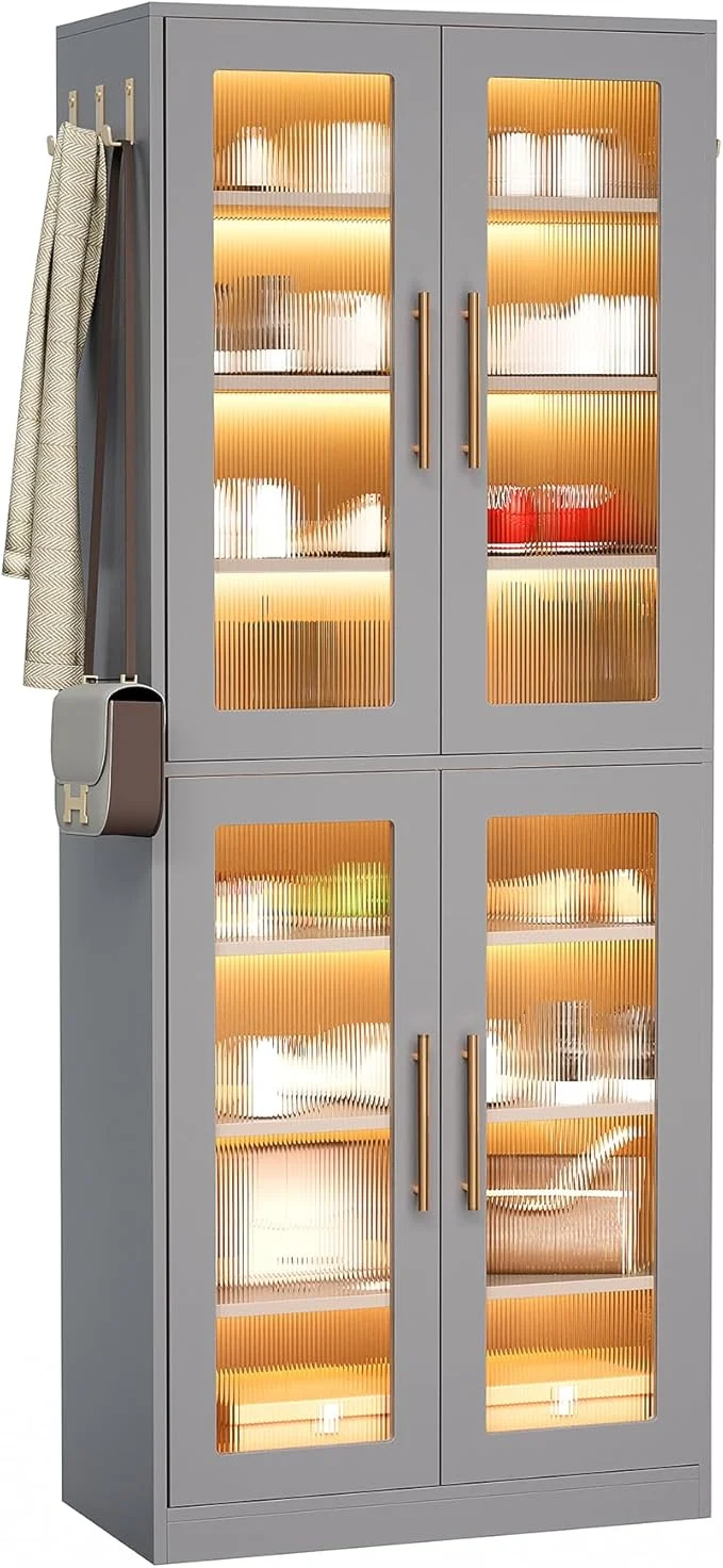 Dependable LITTLE TREE Stylish 8-Tier Vertical Shoe Rack with Built-in LED Lighting Doors for Dust Protection and Convenient External Hooks Shoe Cabinet for Entryway Living Room Bedroom GreyAbout ThisOverview Casual