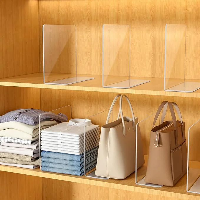 Breathable Purse Organizer for Closet Shelf Dividers - 10 Tall X 12 Deep Clear Acrylic Shelf Dividers for Closet Organization - -Standing Adhesive Design for Wood Wire Shelves Bedroom Kitchen 12 PackAbout This Top-Quality