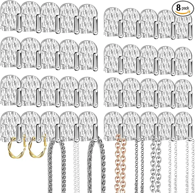 Easy-to-Use Gesodant 8 Pack Hanging Jewelry Organizer Self-adhesive Jewelry Hooks Clear Wall Mounted Jewelry Hanger Necklace Display Holder 40 Hooks in TotalAbout ThisOverview Prestigious