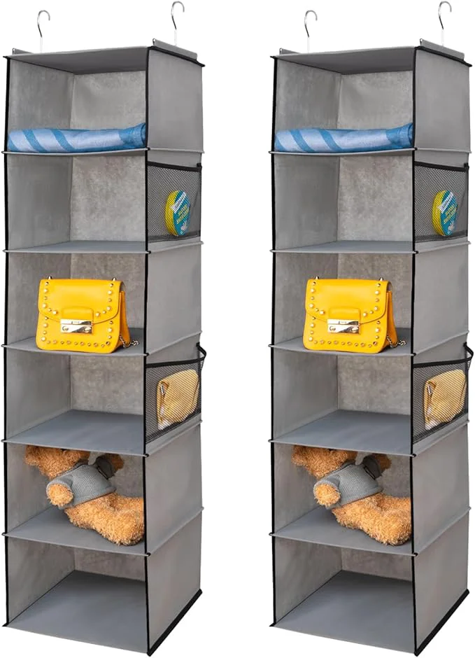 Smooth 6 Shelves Hanging Closet Organizer 2 Pack Hanging Storage with 4 Side Pockets for Clothes Shoes 43.5 x12 x12 Grey About ThisOverview Fine Crafted
