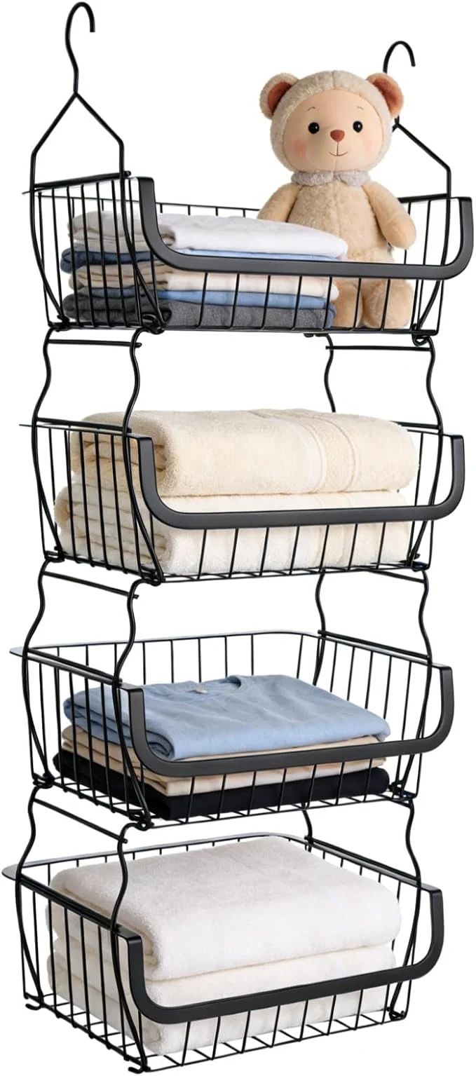 Professional 4 Tier Hanging Closet Organizer 36.2 x 15 x 11 in Carbon Metal Hanging Storage Basket Rustproof Heavy Duty Closet Wire Storage Shelf for Closet Laundry DormAbout ThisOverview Healthy