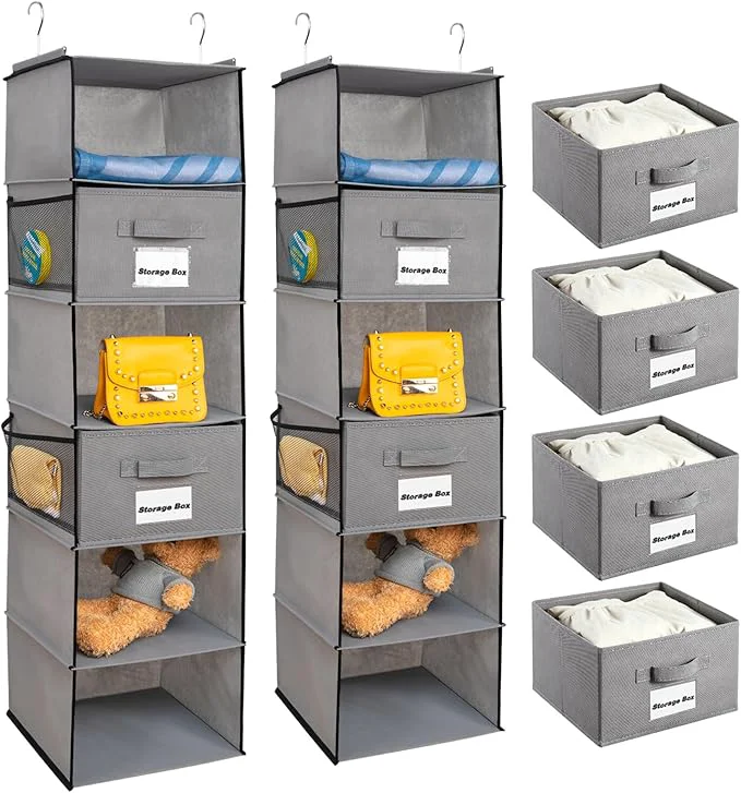 Relaxed 2 Pack 6 Shelves Hanging Closet Organizer with 2 Drawer Hanging Storage with 4 Side Pockets for Clothes Shoes 43.5 x12 x12 Gray About ThisOverview Casual