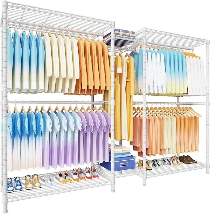 Unique Ulif E12 Max Clothes Rack，Heavy Duty standing Garment Rack with Shelves，Metal Clothing Closet Storage System for Hanging Clothes，83 W x 16 D x 76.5 H Hold 1060 lbs，WhiteAbout ThisOverview Official