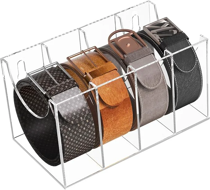 Responsible 4 Compartments Acrylic Belt Organizer Clear Belt Storage Organizer for Closet Wall Mount Belt HolderAbout ThisOverview Top-Quality
