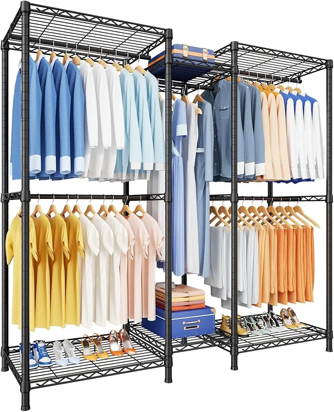 Versatile Ulif E12 Clothes Rack，Heavy Duty standing Garment Rack with Shelves，Metal Clothing Closet Storage System for Hanging Clothes，57.1 W x 16 D x 76.5 H Hold 860 lbs，BlackAbout ThisOverview Excellent