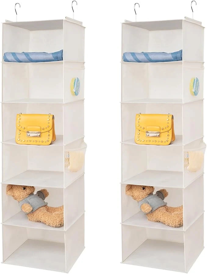 Artisan 6 Shelves Hanging Closet Organizer 2 Pack Hanging Storage with 4 Side Pockets for Clothes Shoes 43.5 x12 x12 Beige About ThisOverview Next-Generation