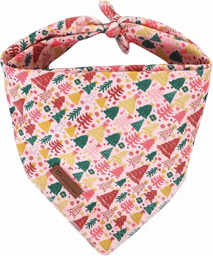 Fine Christmas Dog Bandana–Pink Christmas Tree Triangle Scarf Effective