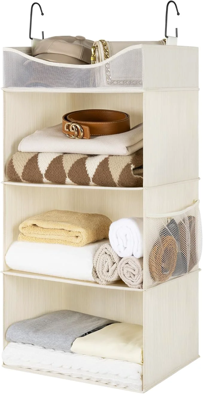 Exceptional StorageWorks Hanging Closet Organizer 3-Shelf Hanging Closet Shelves with Top Shelf 15 ¾ W x 12 D x 31 H Extra-Large Space Ivory WhiteAbout ThisOverview High-Grade