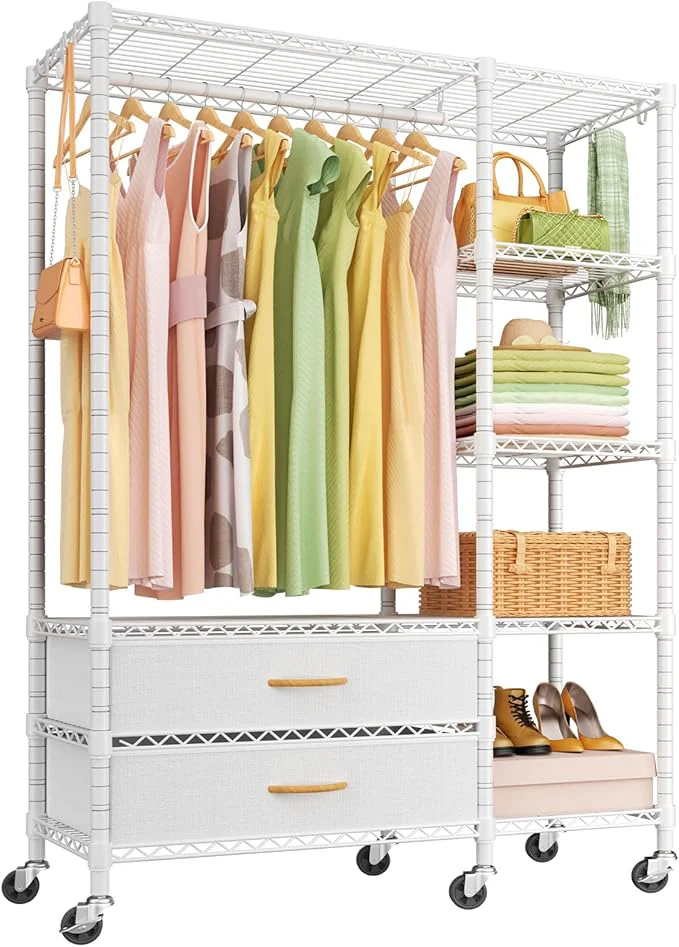 Top-Quality Ulif F3R Heavy Duty Clothes Rack（With Lockable Wheels）standing Clothing Racks for Hanging Clothes，Adjustable Closet Organizer System，Portable Garment Rack 40 W x 15 D x 74 H，Max Load 700LBS，WhiteAbout ThisOverview Minimalist