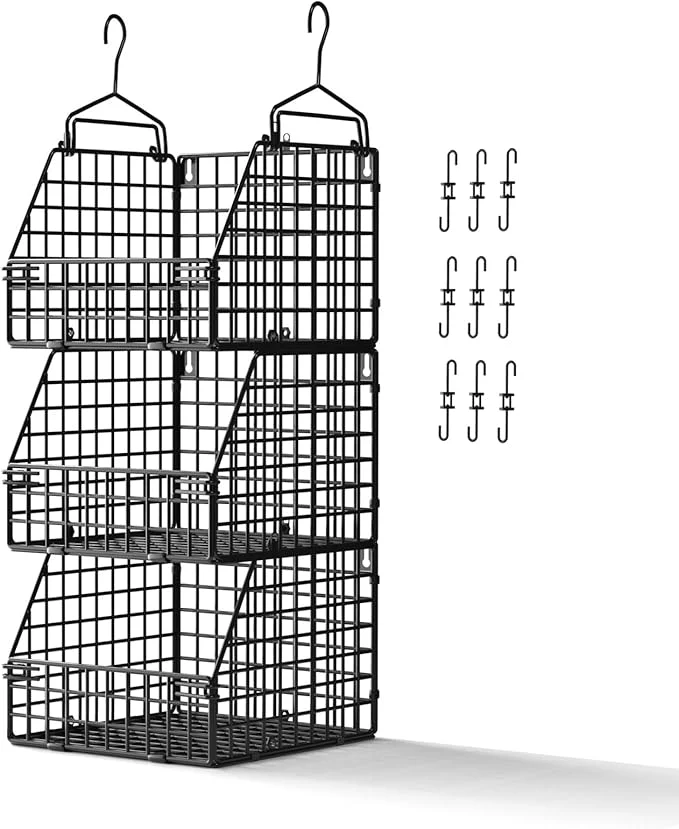 Responsible Larger Deeper Hanging Storage Basket Closet Organizers and Storage Hanging Shelves Wire Baskets for Clothing Sweaters Purse Handbags Shoes Black 3 TierAbout ThisOverview Unique
