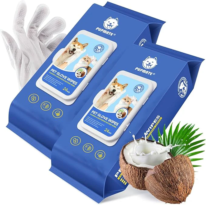 Superior Pet Cleaning Glove Wipes for Dogs Cats Hypoallergenic Deodorizing Disposable Fine Crafted
