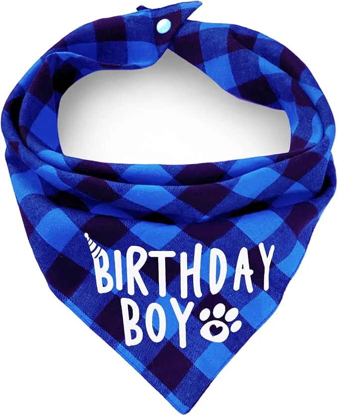 Premium Material Plaid Dog Bandana with Button Dual Layer Soft Cotton Triangle Dog Scarf Eco-Friendly