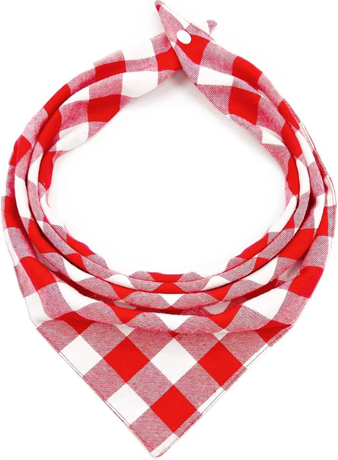 Consistent Christmas Plaid Bandana with Button Fall Dual Layer Soft Cotton Triangle Dog First-Class