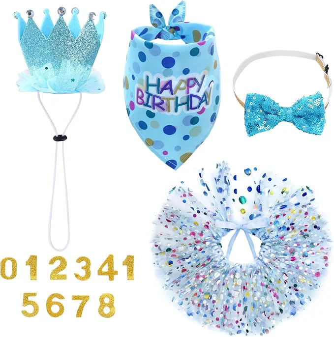 Reusable hoyuwak Dog Birthday Party Supplies Girl Dog Birthday Bandana Tutu Set Cute Hat Premium