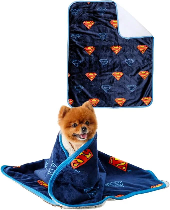 Eco-Friendly Franco Pet Superman DC Comics Super Soft Cozy Waterproof Sherpa-Backed Blanket Crafted