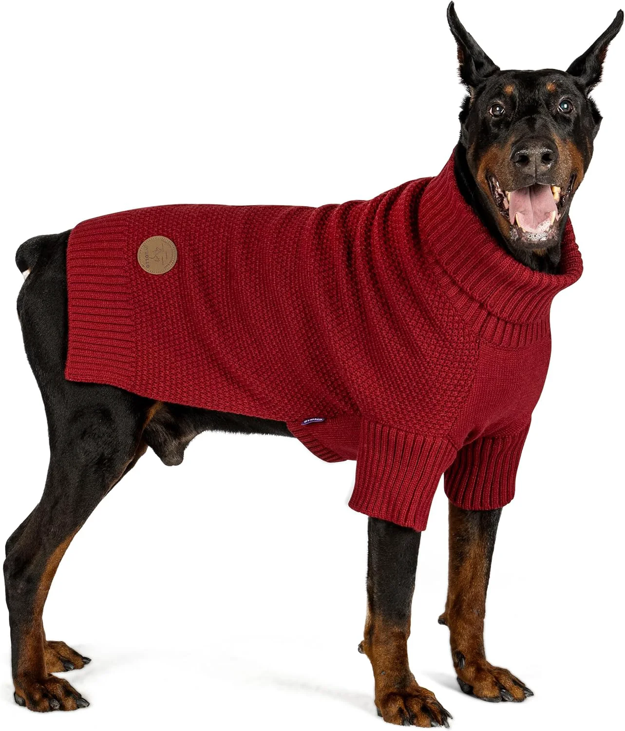 Advanced cyeollo Dog Sweater Turtleneck Soft Knitted Sweaters with Leash Hole Warm Cozy Dog Clothes for Large Dogs Burgundy 2XL Solid
