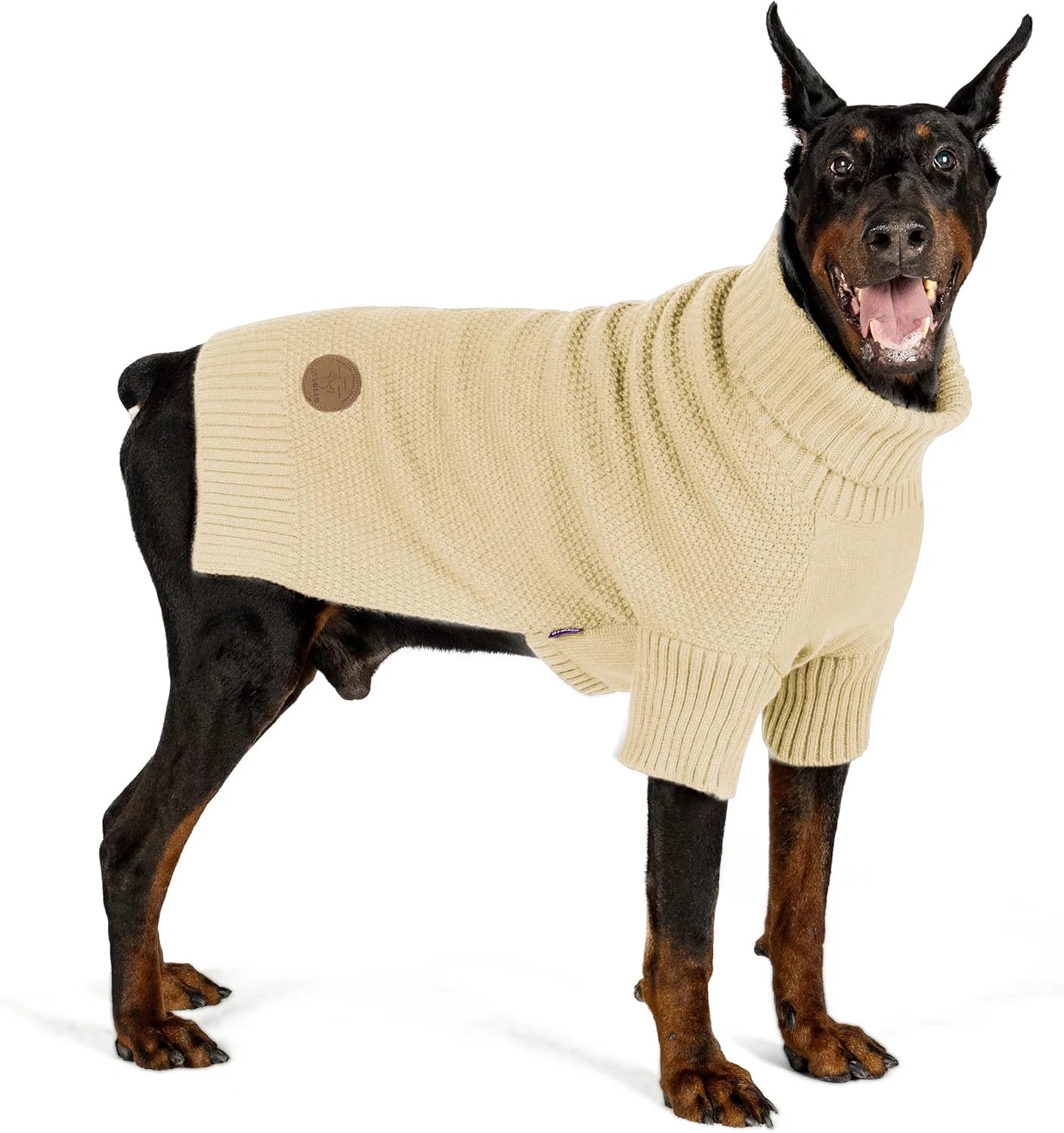 World-Class cyeollo Dog Sweater Knitwear with Leash Hole Turtleneck Pullover Sweaters Fall Winter Dog Clothes Sweaters for Large Dogs Beige XXXL Classic