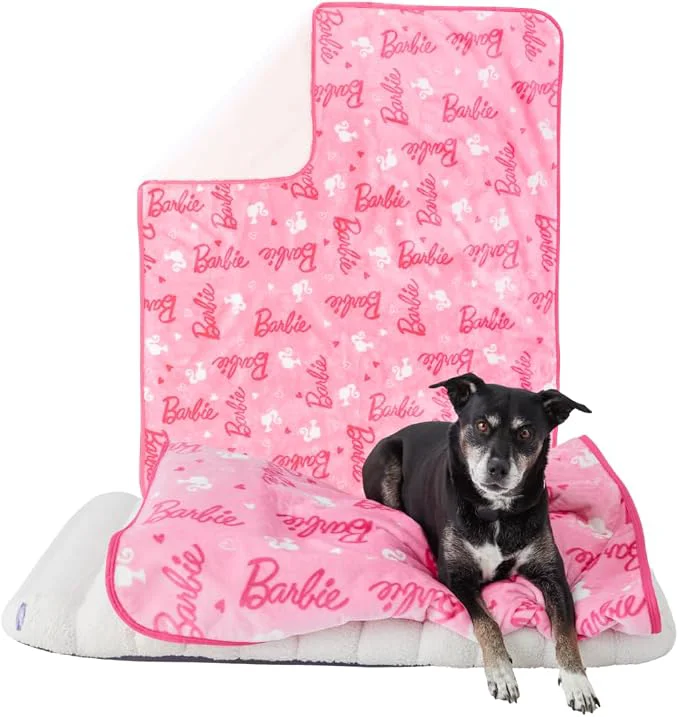 Prestigious Franco Pet Barbie Super Soft Cozy Waterproof Sherpa-Backed Blanket Throw Casual