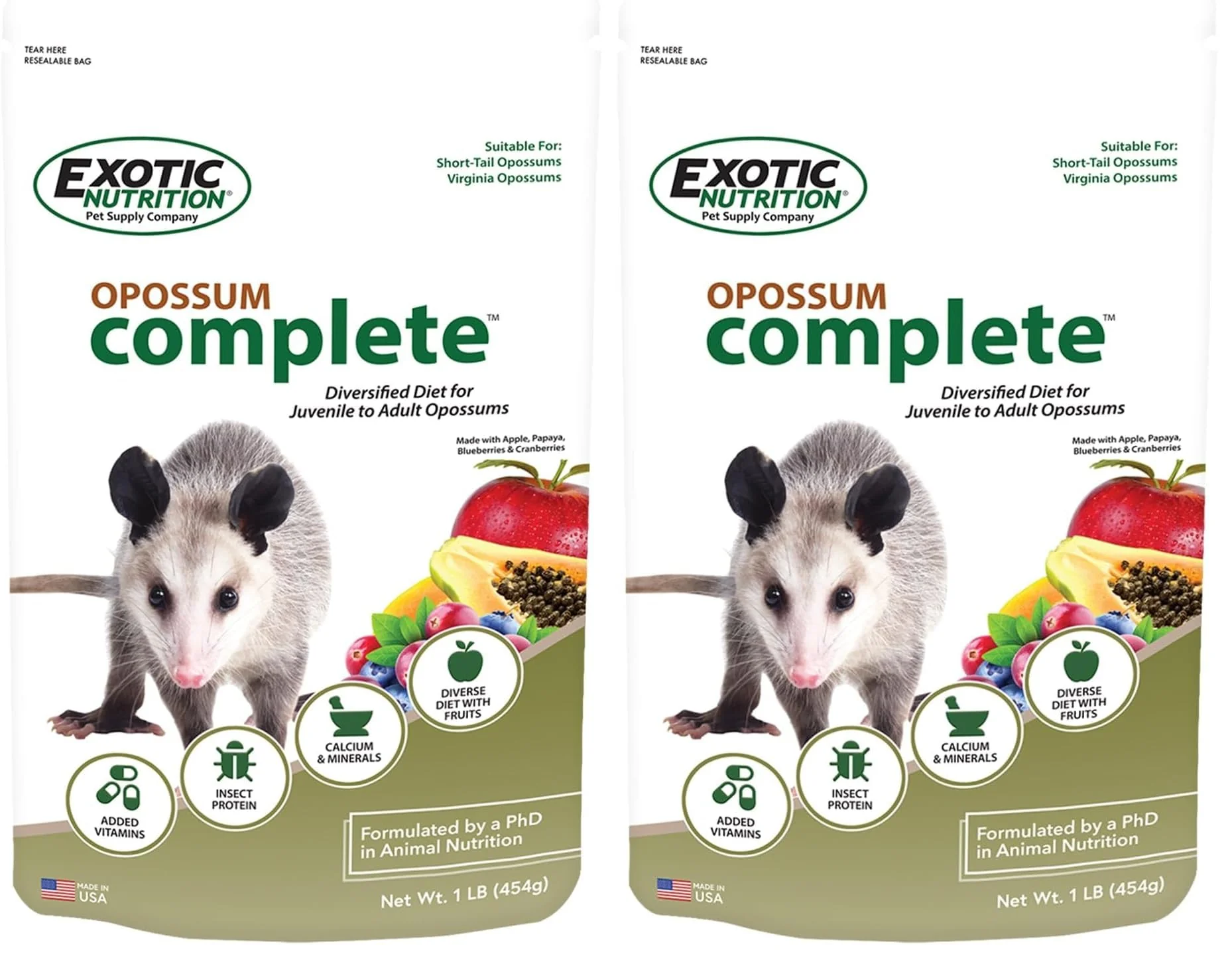 Verified Exotic Nutrition Opossum Complete Diet – Nutritious Pellet Food for Short-Tailed Virginia Opossums 1 lb Pack of 2 Reliable