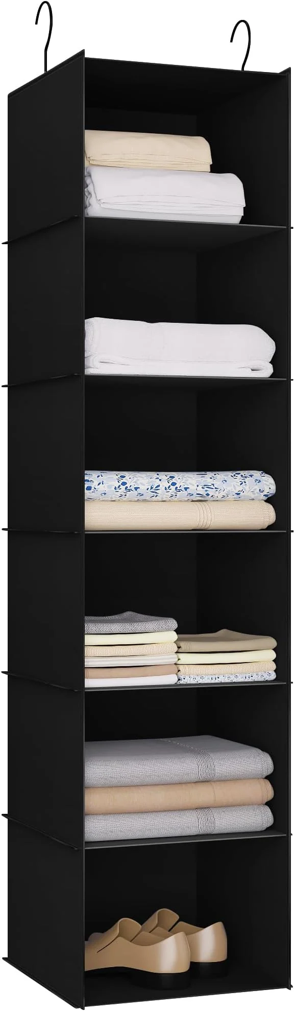 Carefully Designed Hanging Closet Organizer and Storage 6-Shelf Easy Mount Foldable Hanging Closet Wardrobe Shelves Clothes Handbag Shoes Accessories Storage Washable Oxford Cloth Fabric BlackAbout ThisOverview Long-Lasting