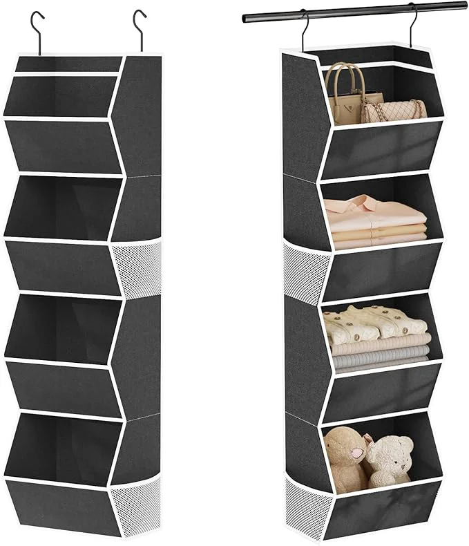 Classic Hanging Closet Organizer 4 Shelf Collapsible Bedroom Closet Organizers and Storage Hanging with Mesh Pocket for Clothes Closet Hanging Organizers and Storage for Fabric Wardrobe Space Saver BlackAbout ThisOverview Trendy