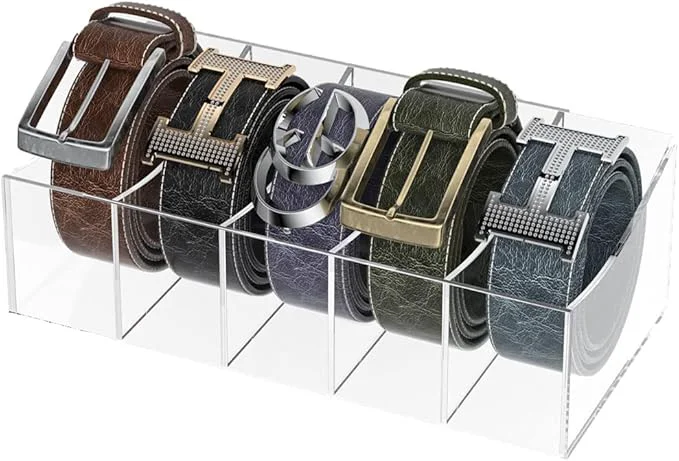 High-Grade Belt Organizer Acrylic Belt Storage Holder for The Closet and Drawer 5 Compartments Belt Container Clear Display Case for Tie and Bow TieAbout ThisOverview Green