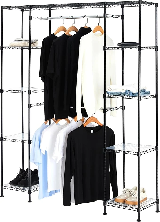 Elegant Amazon Basics Expandable Metal Hanging Closet Organizer System with Storage Shelves Adjustable Easy to Assemble 57-80 L x 14 W x 72 H BlackAbout ThisOverview Soft
