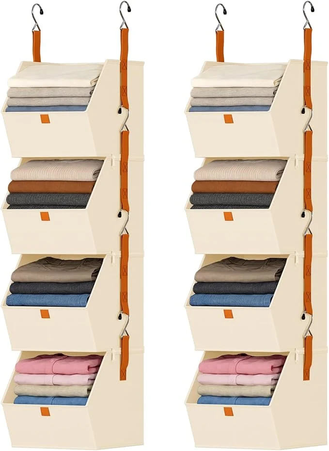 Exceptional DIMJ Hanging Closet Organizer - 4 Tier Collapsible Hanging Shelves with Hooks Zipper Fabric Clothes Organizer Space-Saving Storage Bin Basket for RV Bedroom Laundry OrganizationAbout ThisOverview Exclusive
