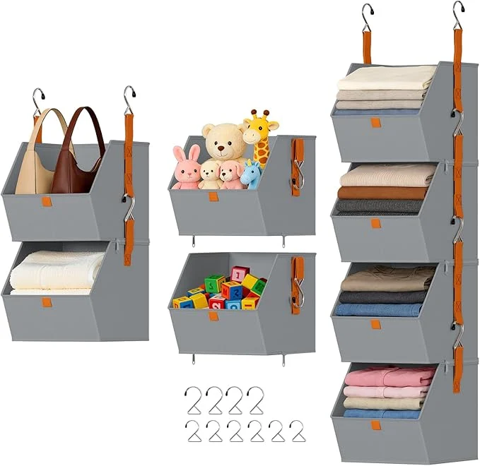 Premium Material DIMJ Hanging Closet Organizer - 4 Tier Collapsible Hanging Shelves with Hooks Zipper Fabric Clothes Organizer Space-Saving Storage Bin Basket for RV Bedroom Laundry OrganizationAbout ThisOverview Solid