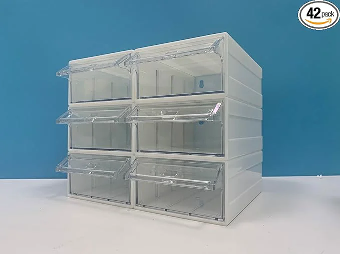 Luxury 6 Pcs Drawer Stacking Storage Cabinet White Plastic Drawers Storage Closet 18 Pcs Clear Dividers Organizer Rack 12 Pcs Tag Card for Home Office SchoolAbout ThisOverview Contemporary