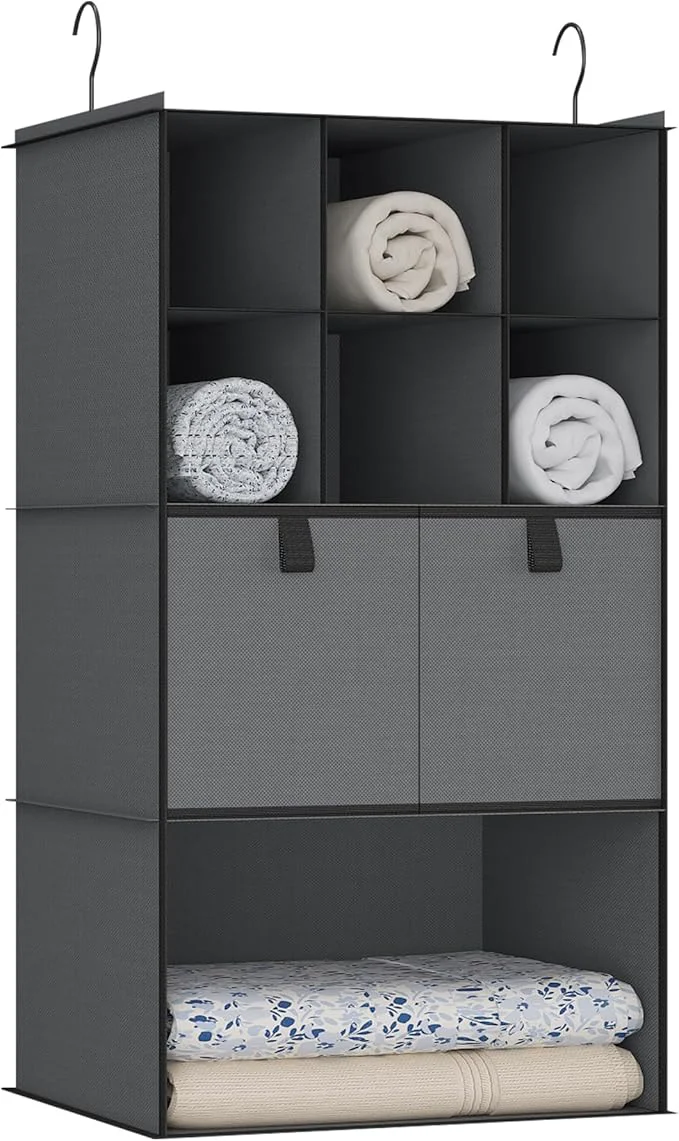 Efficient Hanging Closet Organizer 4 Shelves 2 Drawers Closet Organization and Storage 6 Compartments Wardrobe Clothes Organizer Dark GrayAbout ThisOverview Fashionable