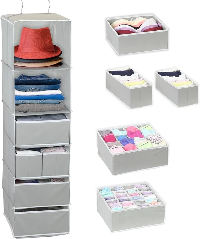 Relaxed Simple Houseware 6 Shelf Hanging Closet Organizer with 5 Drawers Storage GrayAbout ThisOverview Efficient