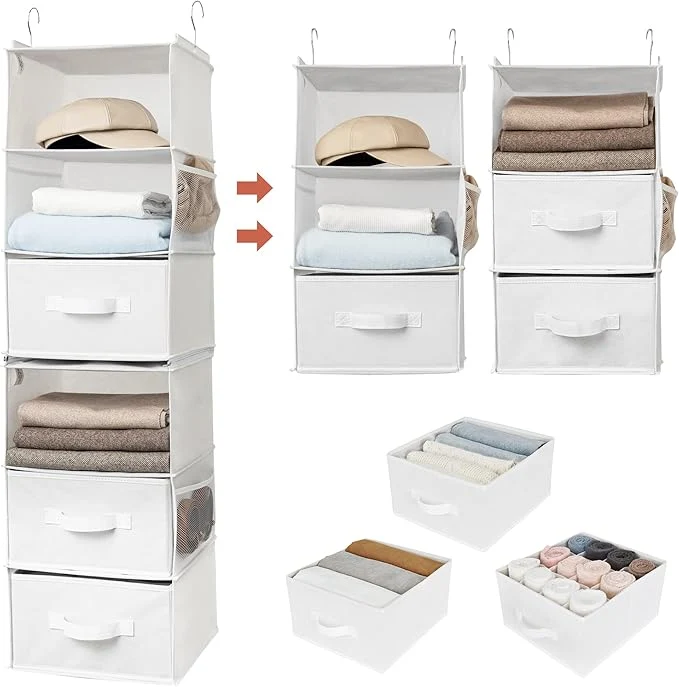 Durable GRANNY SAYS 6-Shelf Hanging Organizer for Closet Separable to 2 Pack 3-Shelf Hanging Shelves Organization and Storage with 3 Different Drawers 4 Side Pockets White 1-PackAbout ThisOverview Proven