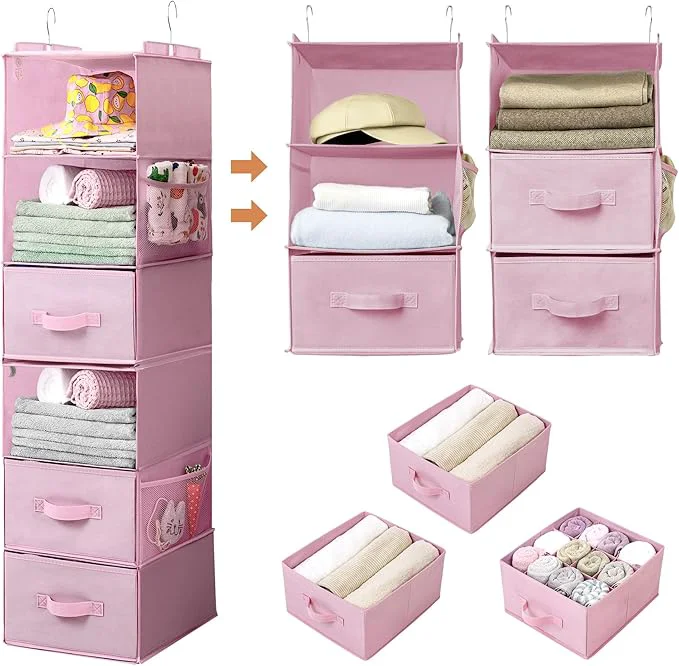 Responsible GRANNY SAYS Hanging Closet Organizer 6-Shelf Separable to 2 Pack 3-Shelf Closet Storage Organizer with 4 Side Pockets 3 Different Drawers Portable Hanging Shelves for Baby Clothes Sweater PinkAbout ThisOverview Next-Generation