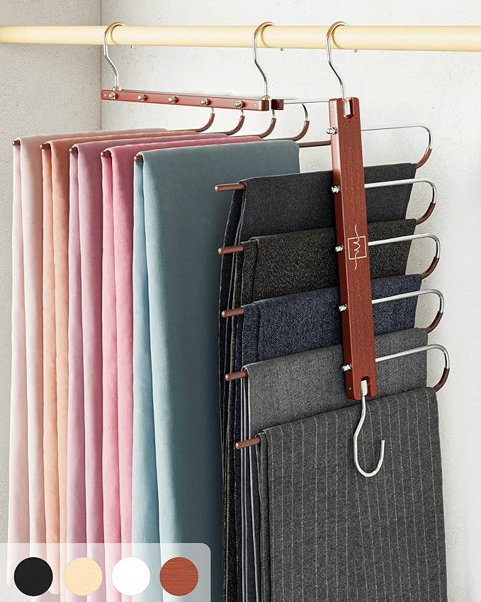 Verified MORALVE Pants Hangers Space Saving - European Beechwood Scarf and Jean Hangers - Closet Organizer and Space Saver Pant Rack Leggings Hanger and Scarf Holder with 360° Swivel Hook 1 Pack About ThisOverview Expertly Made