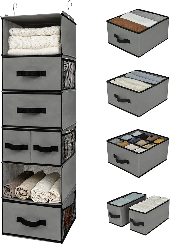 Convenient GRANNY SAYS Hanging Closet Organizer 6 Shelves Closet Organizers and Storage with 5 Drawers 6 Side Pockets Closet Hanging Organizer Hanging Storage Organizer for Closet Baby Clothes GrayAbout ThisOverview Natural