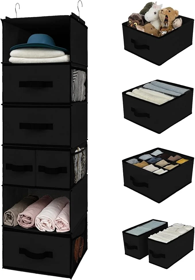 Professional GRANNY SAYS Hanging Closet Organizer 6 Shelves Closet Organization and Storage with 5 Different Drawers 6 Side Pockets Wardrobe Clothes Organizer for Closet Black 1-PackAbout ThisOverview Trusted