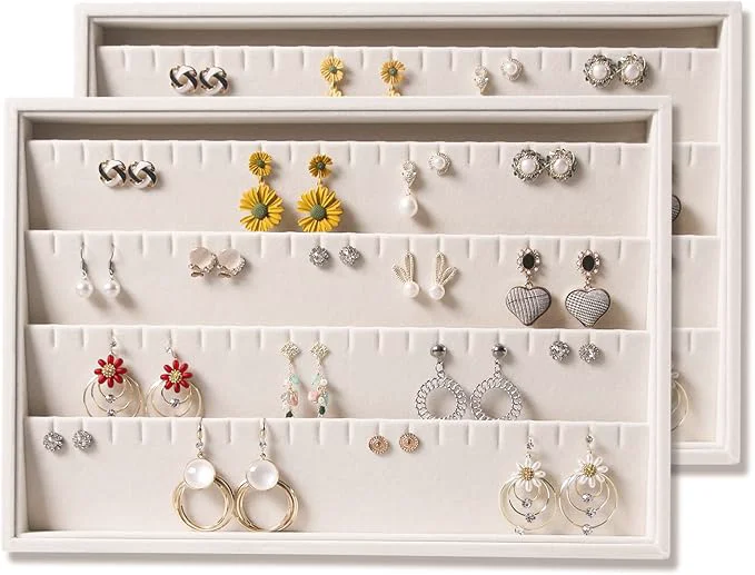 Authentic Coward 2PC Stackable Earring Tray Drawer Jewelry Holder Organizer Box Storage Earring Display Stand for Selling beige earring earring About ThisOverview Original Design