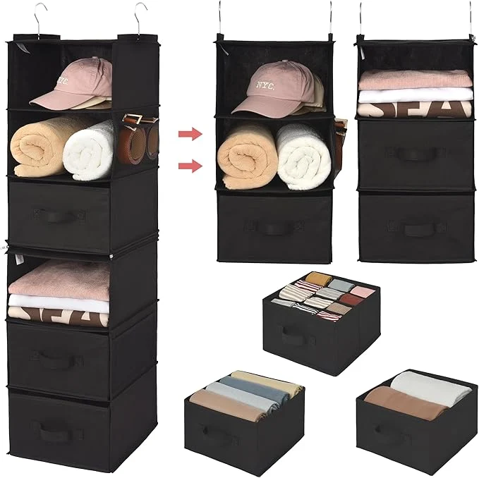 Crafted GRANNY SAYS 6-Shelf Hanging Closet Organizers and Storage Separable to 2 Pack 3-Shelf Closet Hanging Organizer with 3 Drawers 4 Side Pockets Hanging Shelves for Closet Nursery BlackAbout ThisOverview World-Class