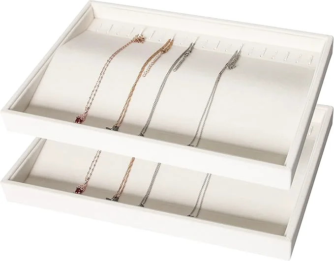 Exceptional Coward Set of 2 Stackable Necklace Holder Organizer Tray Velvet Necklace Display Stand for Selling Jewelry Box Case for Storage beige necklace necklace Overview Recyclable
