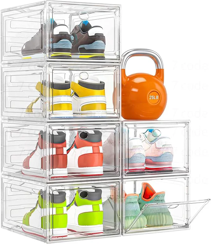Premium Material Thickened Clear Shoe Storage Organizer with Magnetic Door Sturdy Stackable Shoe Boxes for Closet Collapsible Space-Saving Shoe Rack for Sneakers Boots Plastic Shoe Cabinet Box Set 6 Pack WhiteAbout ThisOverview Outstanding