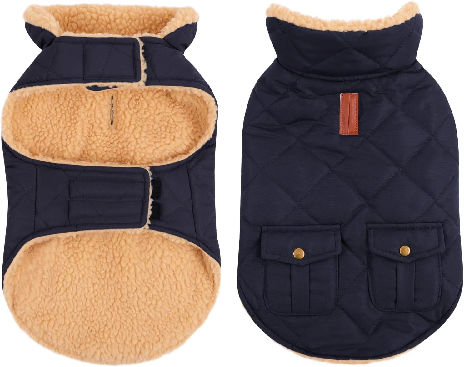Certified Queenmore Warm Puffer Dog Coat Quilting Winter Jacket Ultra Thick Plush Lining with Storage Pockets Dark Navy Small Breathable