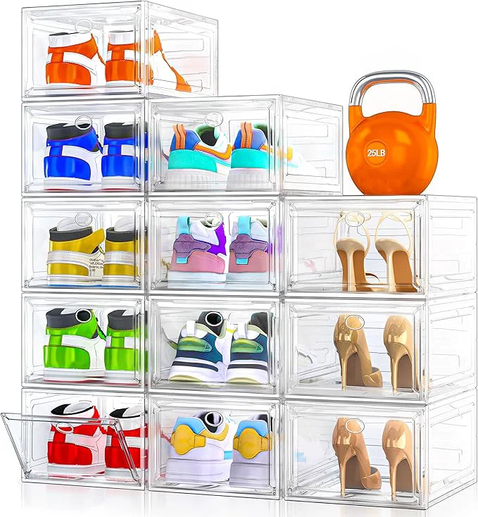 Verified 12 Pack Clear Shoe Storage Organizer with Magnetic Door Stackable Plastic Shoe Boxes for Sneakers Boots and Heels Space-Saving Foldable Shoe Rack for Closet Durable Shoe Cabinet Organizer WhiteAbout ThisOverview Elegant