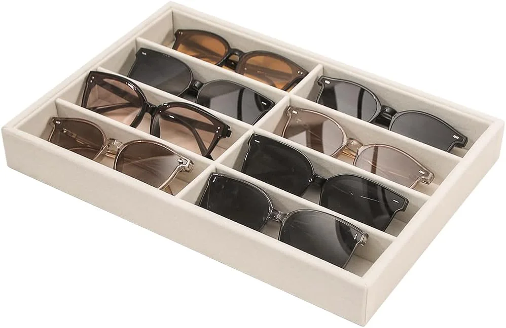 World-Class Coward Sunglass Organizer Beige Velvet Glasses Trays - Eyeglasses Watches Jewelry Display - Men Women 8 Grids About ThisOverview Top-Quality